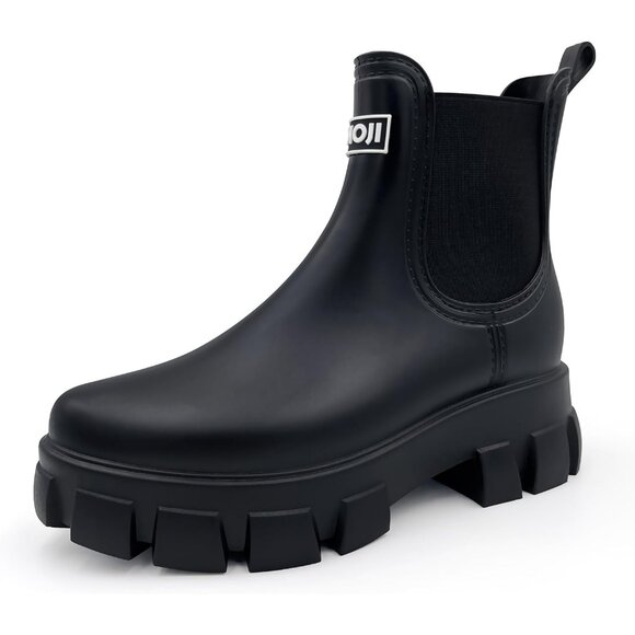 Durable Black Rubber Ankle Chelsea Rain Boots - Waterproof & Non-Slip - Picture 1 of 7